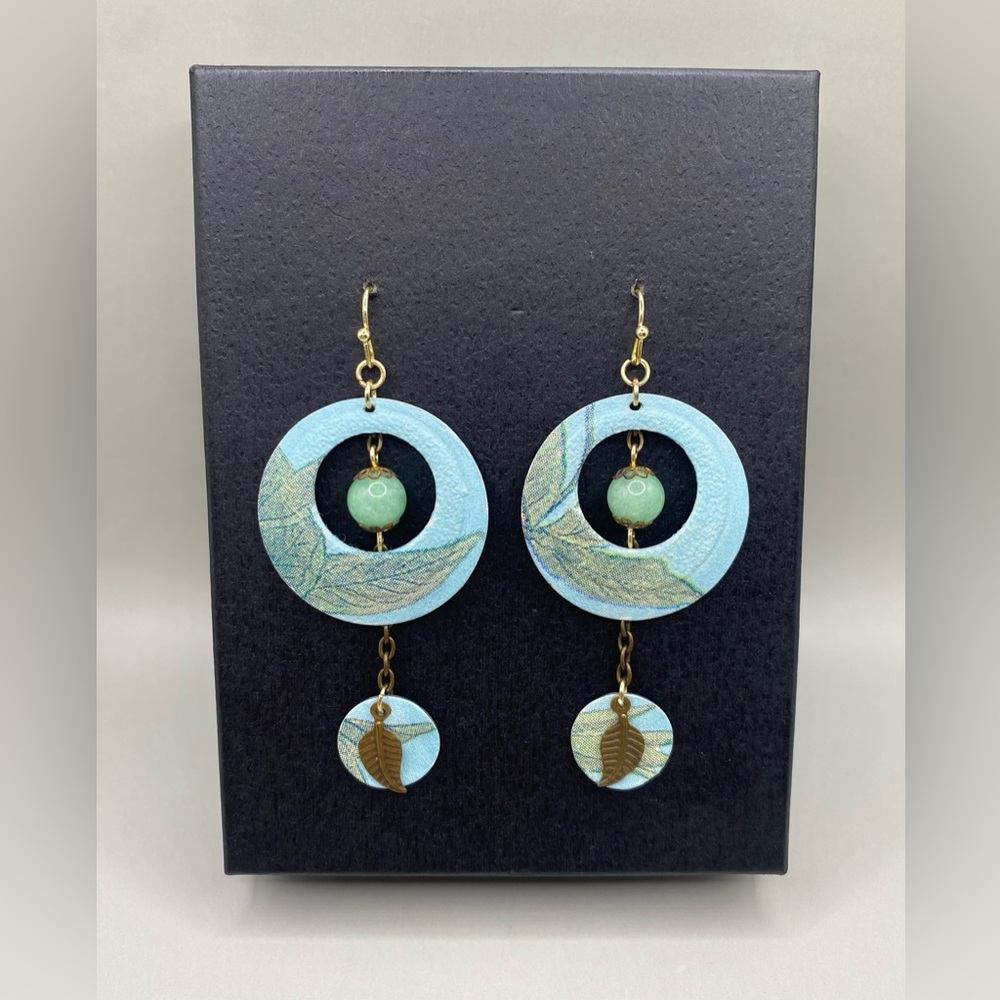 💙🌿Leafy Mint Quartz Chain Earrings